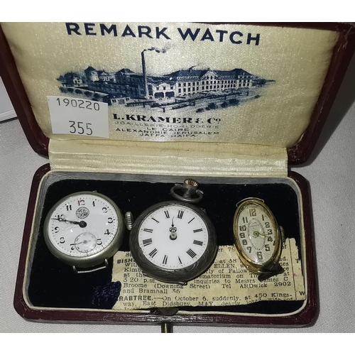 355 - A 1930's ladies yellow metal oval wrist
watch, stamped '19K', in original box (a.f.), net weight of ... 