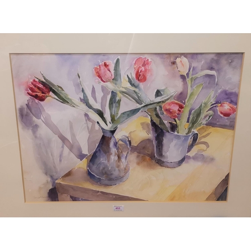 453 - David Grosvenor:  Tulips in a vase, watercolour, signed, 51 x 1 cm, framed and glazed
