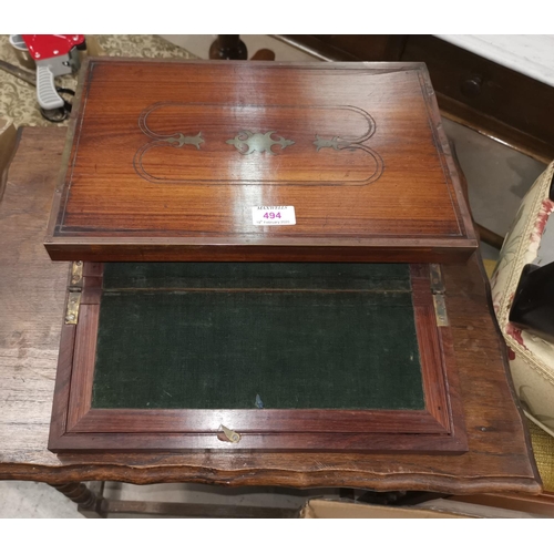 494 - A mahogany writing box with brass inlay