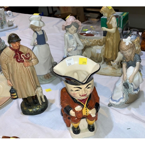 104 - A Royal Doulton figure The Shepherd HN1975; 3 Nao figures (1 a.f.) and a Victoria china bough pot (a... 