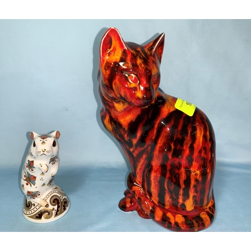 16 - An Anita Harris striped Marmalade cat, a Royal Crown Derby Gerbil, a Dresden style figure girl with ... 