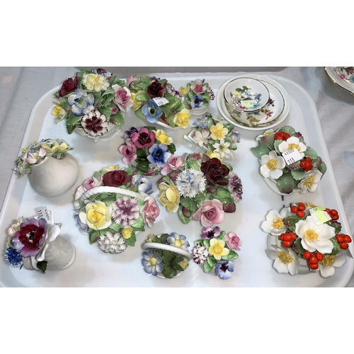 113 - A collection of Royal Doulton, Aynsley & other encrusted floral ornaments; a selection of miniature ... 