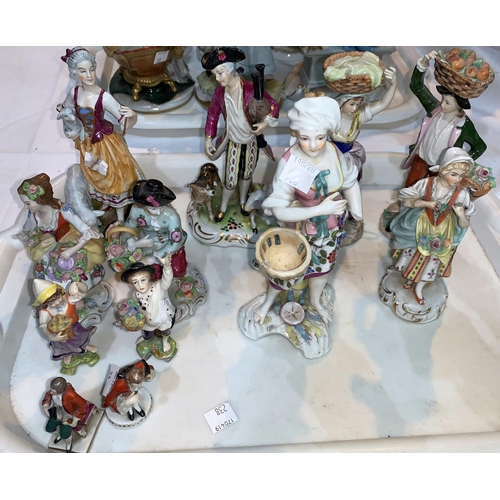 34 - 5 pairs of Dresden figures & 2 single figures in 18th century costume;