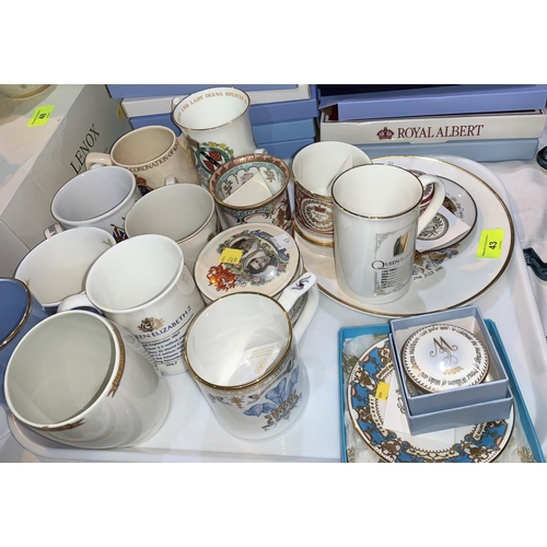 43 - A large collection of Royal commemorative china including 9 boxed plates, mugs, dishes etc