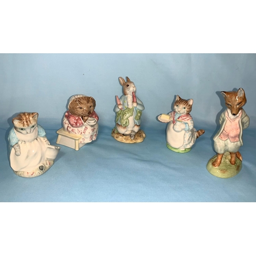 46 - 5 Royal Albert figures - Foxy Whiskered Gentleman, Mrs Tiggywinkle, Ribby & the Patty Pan, Mrs Ribby... 