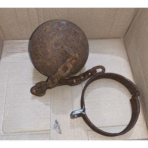 744 - A cast iron ball and chain