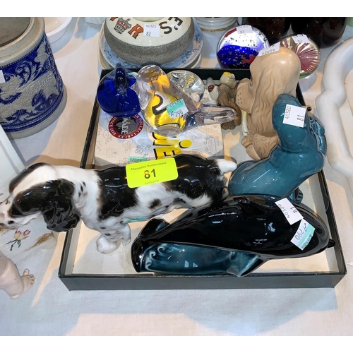 81 - A Royal Doulton setter; a Poole dolphin and seal; a Sylvac dog; a selection of Wade Whimsies and oth... 