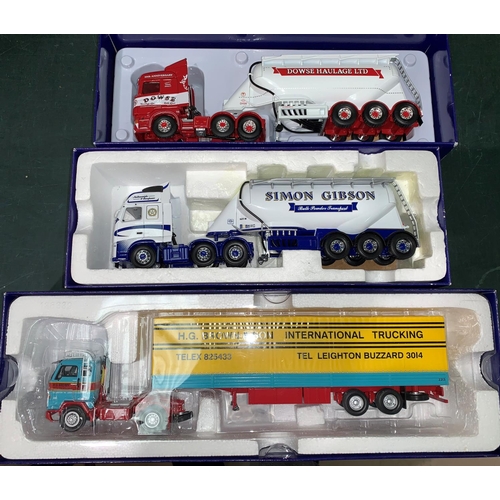 844 - Originally boxed Corgi Hauliers of Renown Volvo F11 Feldbinder, Scania R Highline & Volvo F89 tilt t... 