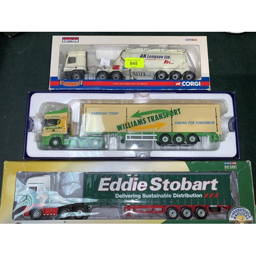 845 - Originally boxed Corgi Hauliers Scania R, and a Feldbinder tanker of Renown & an Eddie Stobart simil... 