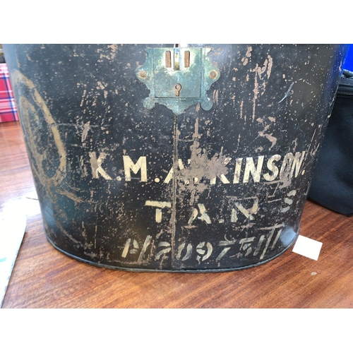 737 - A T.A.N.S. tropical hat in original painted tin box, KATHLEEN M. ATKINSON with some copied research