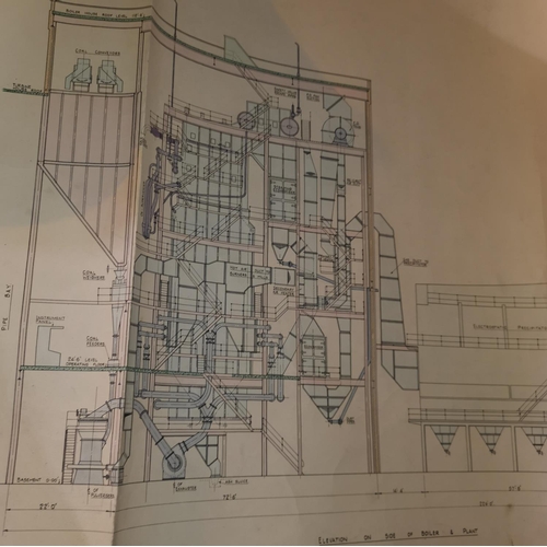 245 - A selection of cross section building plans, rolling bus signs, other travel ephemera