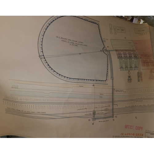 245 - A selection of cross section building plans, rolling bus signs, other travel ephemera