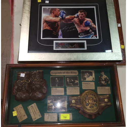 792 - A Boxing Souvenir diorama framed, a signed photograph and another item