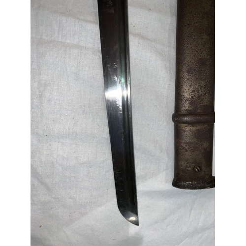 750 - A World War two Japanese katana with metal scabbard and metal alloy handle blade numbered 28147