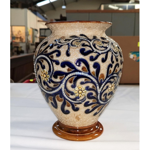 145 - A 19th century Doulton Lambeth vase by George Tinworth 'Seaweed' with scrolling decoration on a brow... 