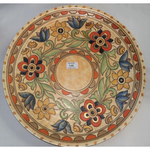 146 - A large Crown Ducal Charlotte Rhead charger , Mexican Flower pattern, numbered 6184 to the back, dia... 
