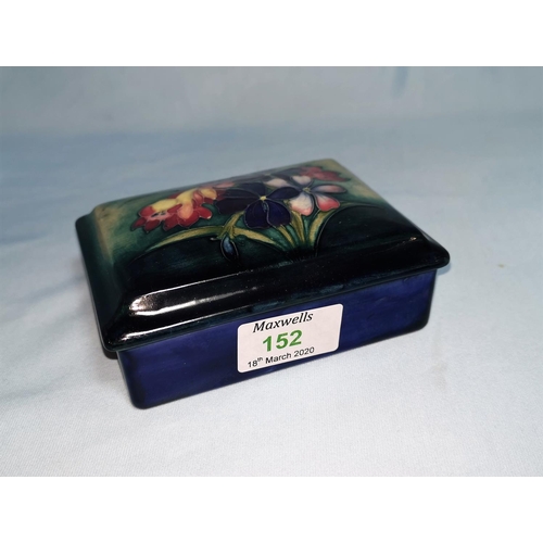 152 - A Moorcroft rectangular covered box decorated with flowers, 12.5 cm