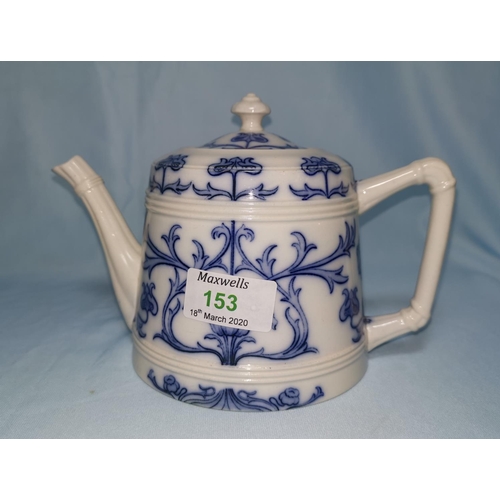 153 - A Macintyre & Co Art Nouveau pottery teapot, blue transfer decoration of stylised flowers and tendri... 