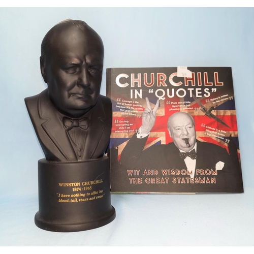 169 - Winston Churchill: a Wedgwood black basalt bust modelled by Arnold Machin, 18 cm, and a related book