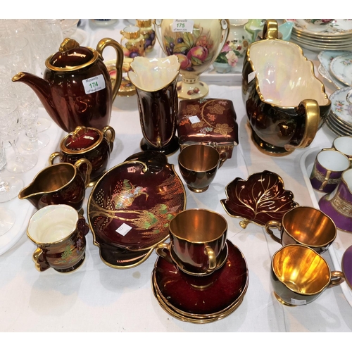 174 - A Carlton Rouge Royale part coffee set, 14 pieces; similar Carlton and Crown Devon pottery