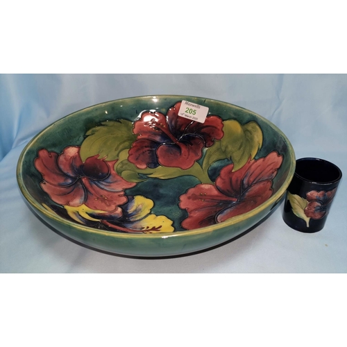 205 - A Moorcroft circular fruit bowl, hibiscus pattern, impressed, signed, and with original paper label;... 