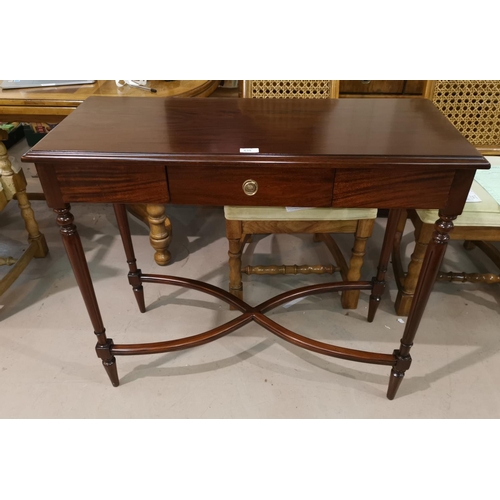 635 - A Regency style inlaid mahogany side table with cross stretcher