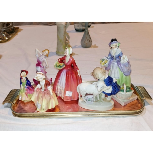 216 - Four Royal Doulton figures:  Spring Flowers, HN1807 (a.f.); Dinky Do, HN2120; Janet, HN1537 & Paisle... 