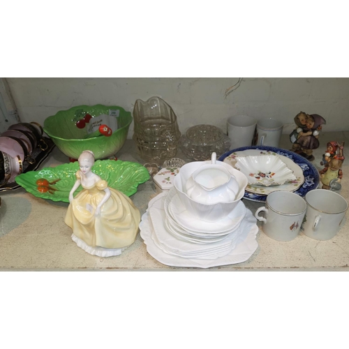 259 - Three Goebels/Hummel figures; a Coalport china figure; a Carlton fruit bowl; other decorative items