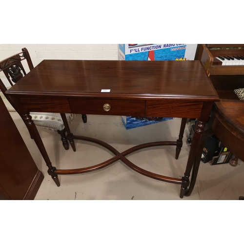 635 - A Regency style inlaid mahogany side table with cross stretcher