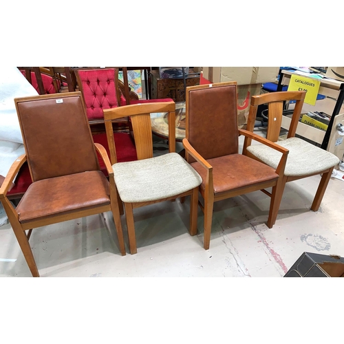 589 - A pr of 1960's teak carver chairs and another pr of dining chairs