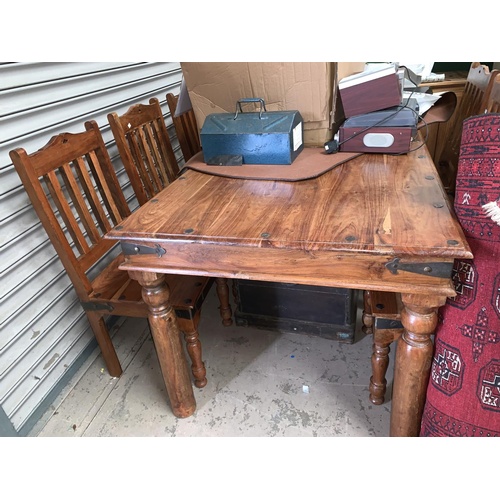 621 - A rustic style hardwood dining suite comprising rectangular table and 6 chairs