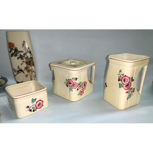 160 - A Charlotte Rhead vase; a 1930's 'cube' tea set; decorative china