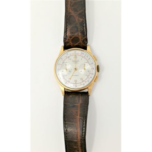 356 - A gent's 18 carat gold wristwatch, the silvered open dial set with 2 subsidiary dials 