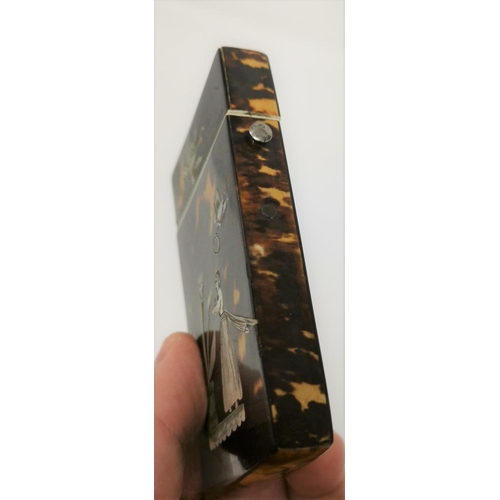 403 - A 19th century tortoiseshell card case with mother-of-pearl inlay, 10 x 6 cm; other collectables