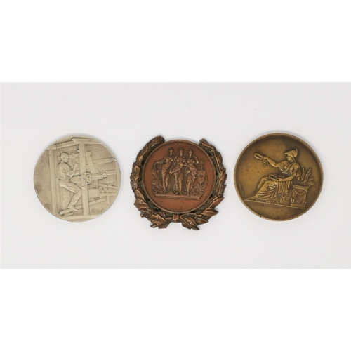 407 - Brenet:  bronze medal with classical figure, 50 mm; 2 other French medals