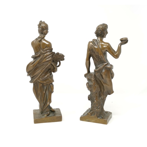438 - A 19th century pair of cast bronze figures of neoclassical maid and beau, 17 cm