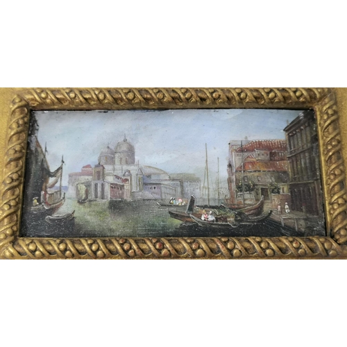 487 - A 19th century oil on board:  The Lagoon, Venice, 7 x 15.5 cm, later frame