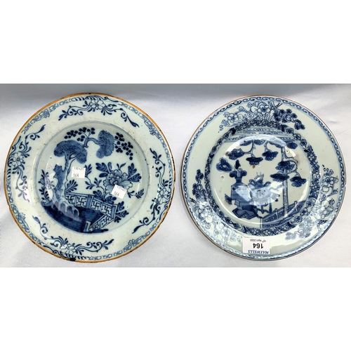 164 - A 19th century Chinese porcelain plate, 23 cm (hairline crack); a 19th century delft plate