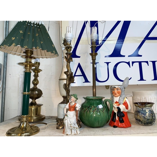 392 - A selection of brass and marble table lamps; sundry china; etc.