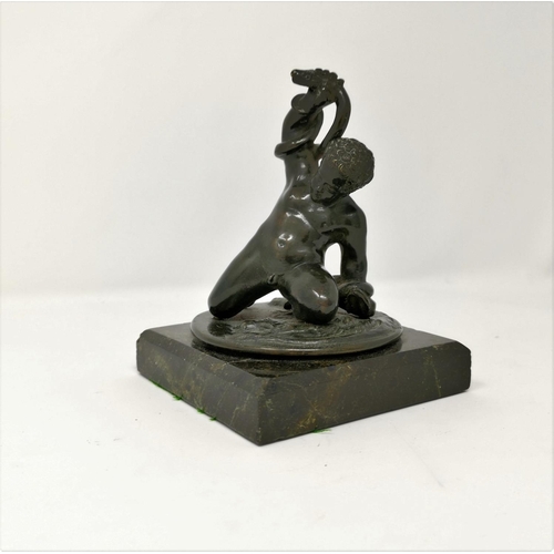 439 - A 19th century patinated bronze figure of the infant Hercules, square marble plinth, height 13 cm