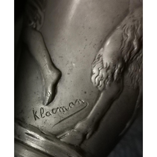 457 - An early 20th century vase of neoclassical design with dancing figures, signed 'Klacman', marked to ... 