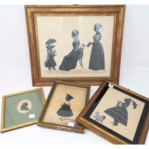 504 - A cut paper and white body colour silhouette picture depicting a child and her governesses, 24x 29 c... 