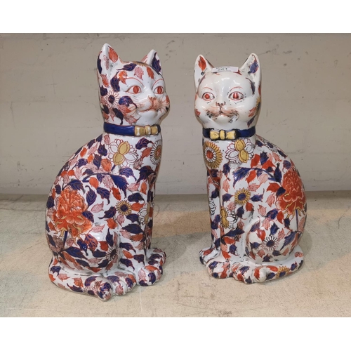 168 - A 20th century pair of large Imari seated cats, height 41 cm; Two late 19th/early 20th century Imari... 