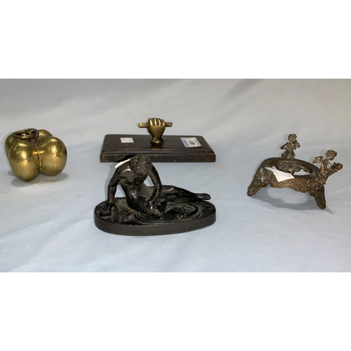 461 - A small cast bronze figure of the dying slave, oval base, 10 cm; 2 other pieces