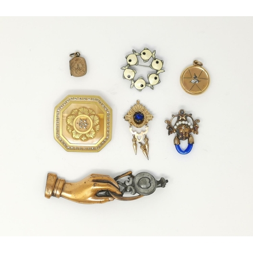 308 - A Danish enamel fish brooch; 6 other items of jewellery