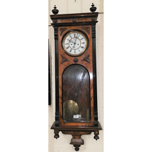 630 - A 19th century Vienna wall clock, 8-day striking twin weight movement, in walnut case with ebonised ... 