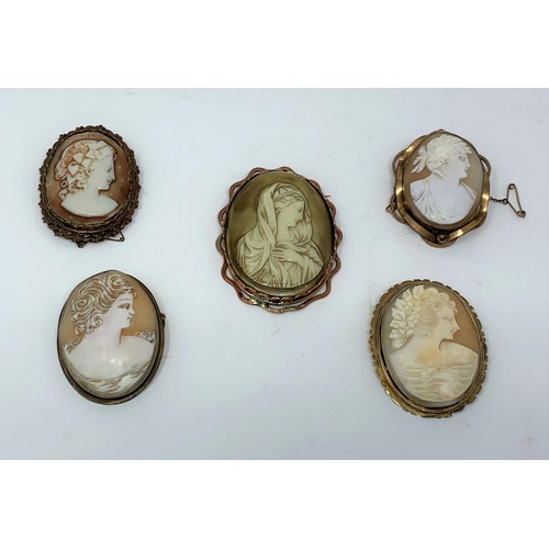 280 - 4 oval Victorian shell cameo brooches in gilt metal surrounds