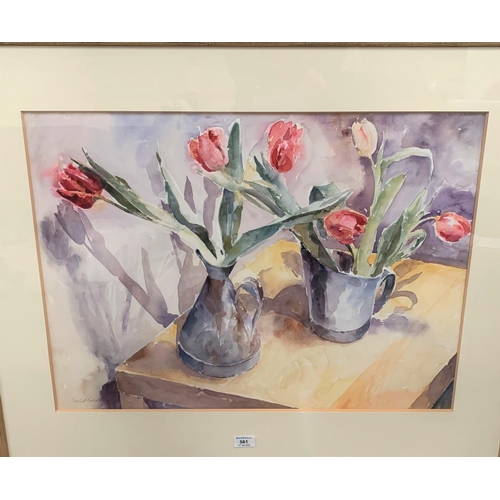 561 - David Grosvenor, Tulips in a vase, watercolour, signed, 51 x cm, framed and glazed