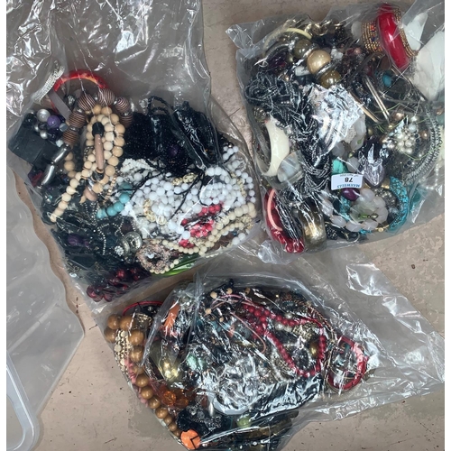 78 - a large selection of unsorted modern costume jewellery in 3 sealed bags