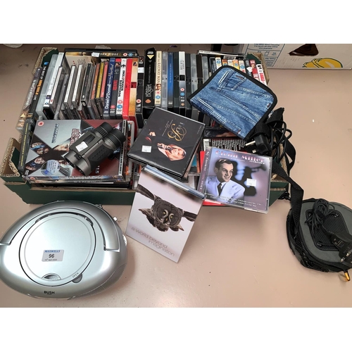 96 - A Bush radio / cd player; a Walkman, DVDs, CDs etc